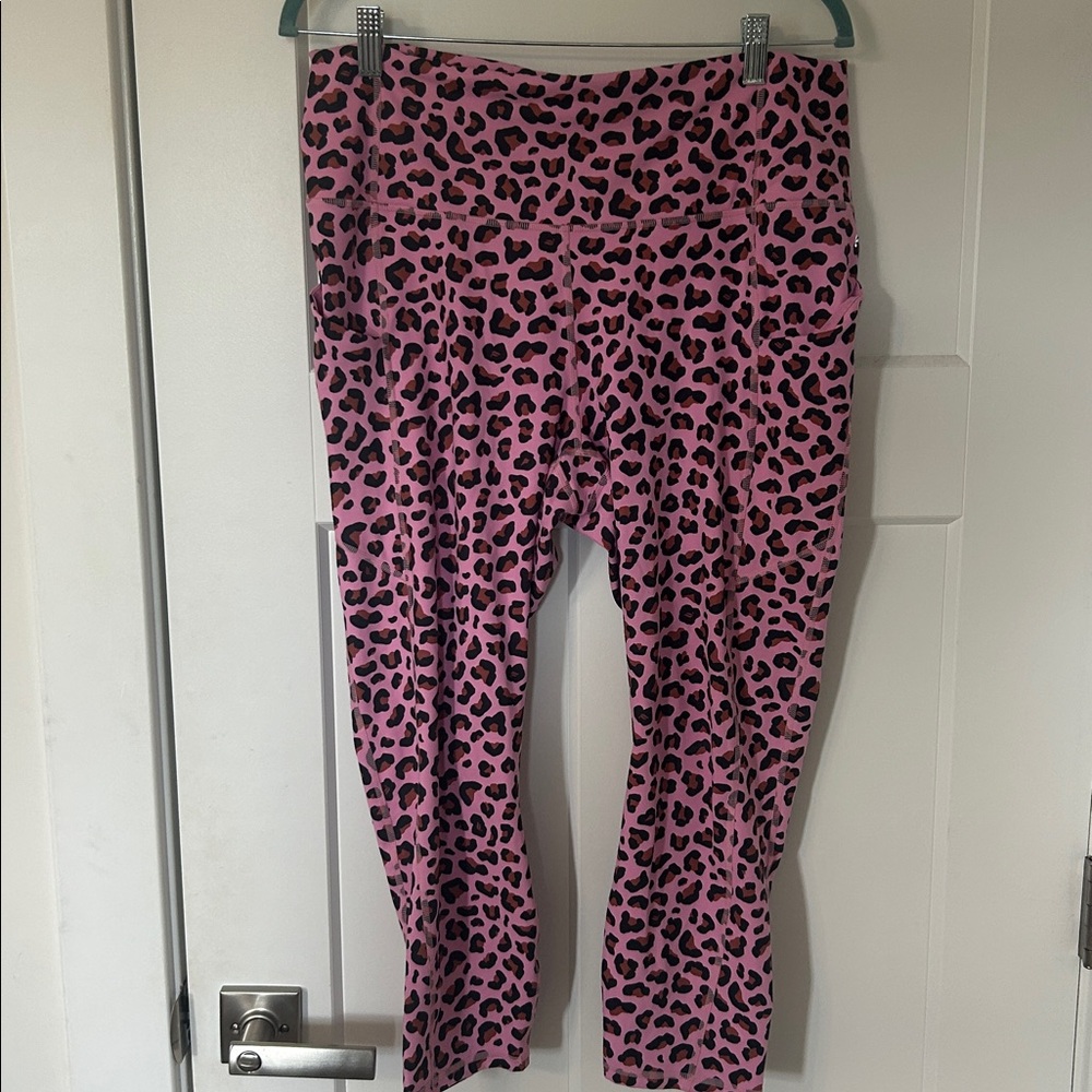 Fabletics Pink Leopard Print Capris - image 1